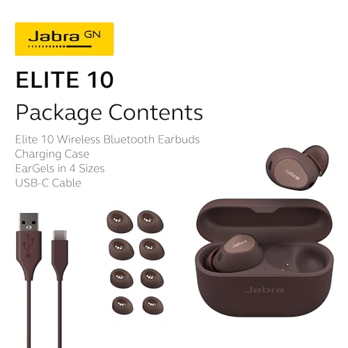 Jabra Elite 10 True Wireless Bluetooth Earbuds – Advanced Active Noise Cancelling with Dolby Atmos Surround Sound, All-Day Comfort, Multipoint, Crystal-Clear Calls – Cocoa