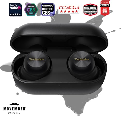 Technics Reference Class Hi-Fi Wireless Earbuds, Dolby Atmos with Head Tracking, Adaptive Noise Cancelling, 3 Device Multipoint, 10-hr Battery, Wireless Charging, Improved Fit - EAH-AZ100-K