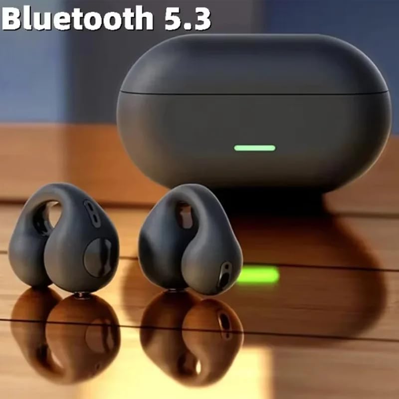 Wireless Ear Clip Bluetooth Earbuds, Touch Control, HiFi 9D Sound, IPX5 Waterproof, Sport Headphones with Charging Case