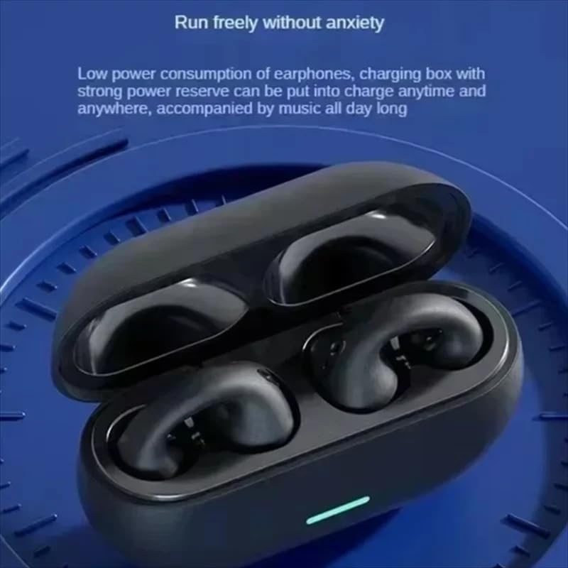 Wireless Ear Clip Bluetooth Earbuds, Touch Control, HiFi 9D Sound, IPX5 Waterproof, Sport Headphones with Charging Case
