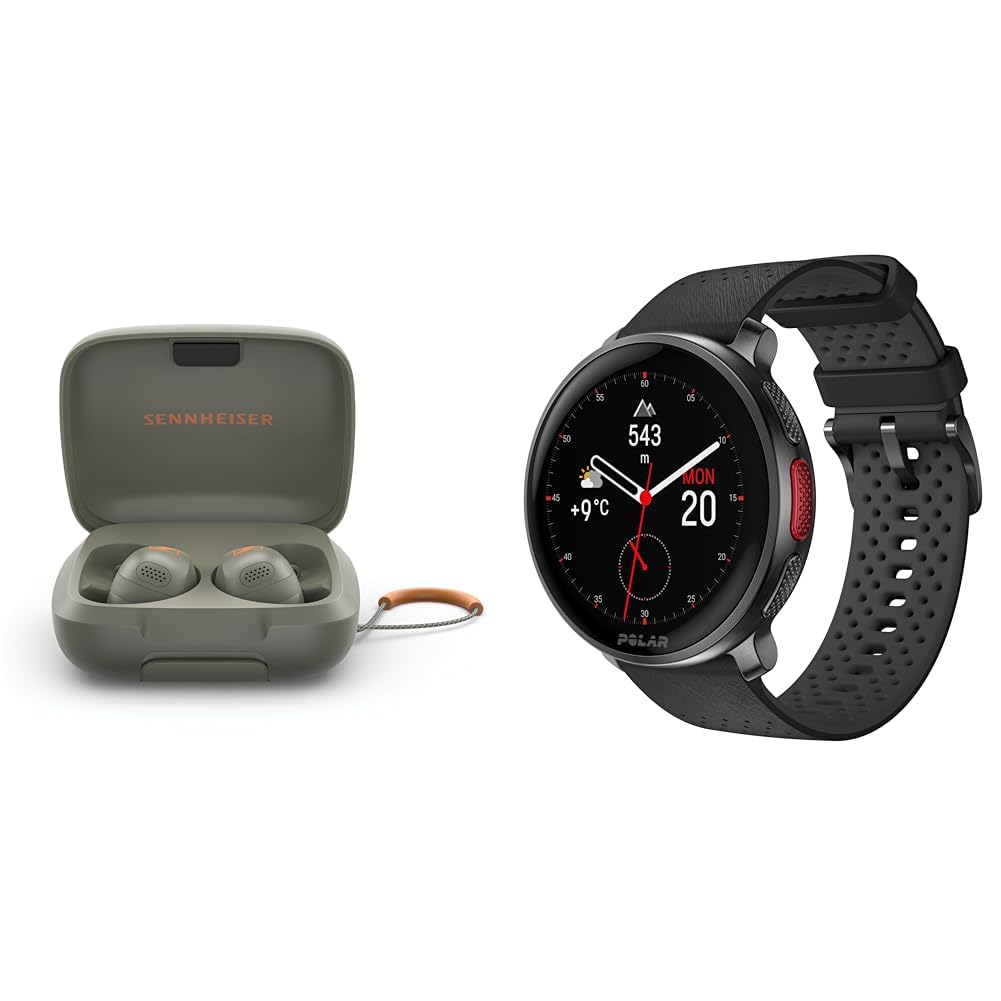 Sennheiser Momentum Sport (Olive) Earbuds with Crystal-Clear Sound and Adaptive ANC Bundle with Polar Vantage V3 Sport Watch with GPS, Heart Rate Monitor, and Extended Battery Life