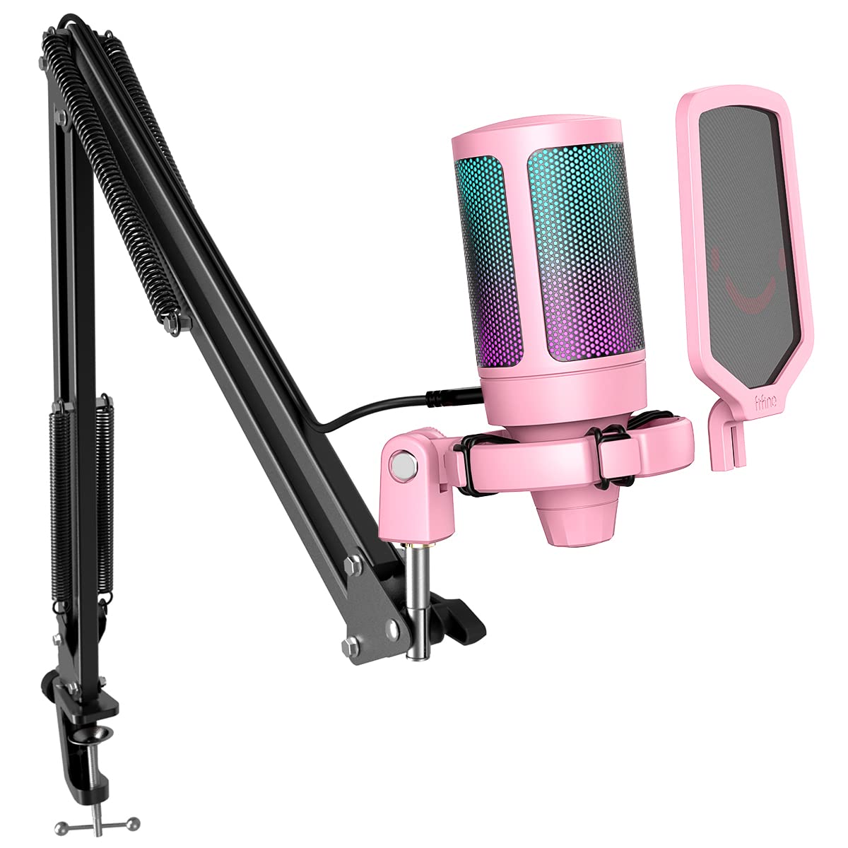 FIFINE AmpliGame A6T USB Condenser Gaming Microphone with Boom Arm & RGB Lighting