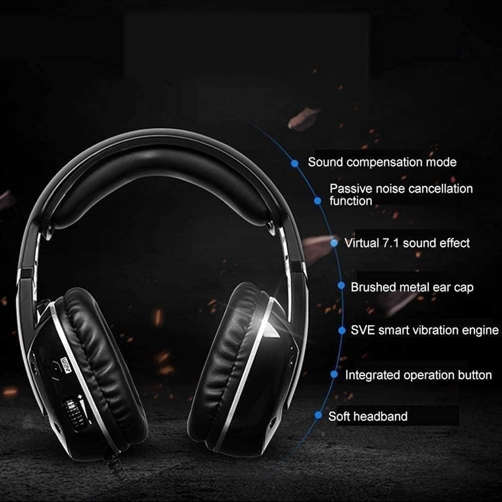 High-end USB Headset, 7.1 Surround Sound PC Gaming Headset with Cable and Noise Cancelling Mic Headphones for Laptops, Computer,with RGB Light