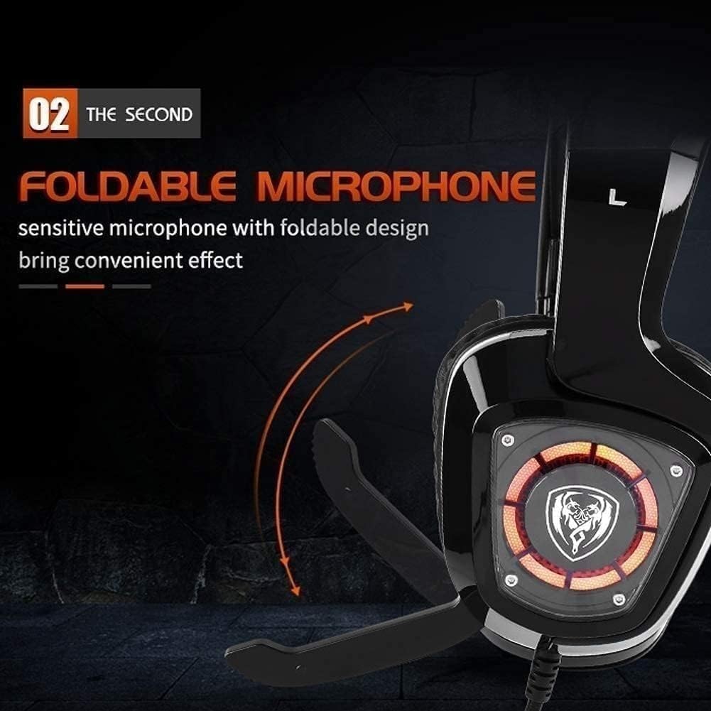High-end USB Headset, 7.1 Surround Sound PC Gaming Headset with Cable and Noise Cancelling Mic Headphones for Laptops, Computer,with RGB Light
