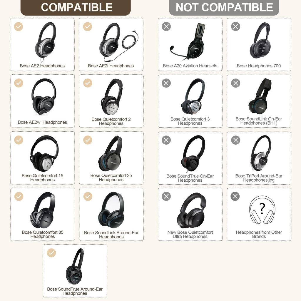 Replacement Ear Pads for Bose QC & SoundLink AE2 Headphones