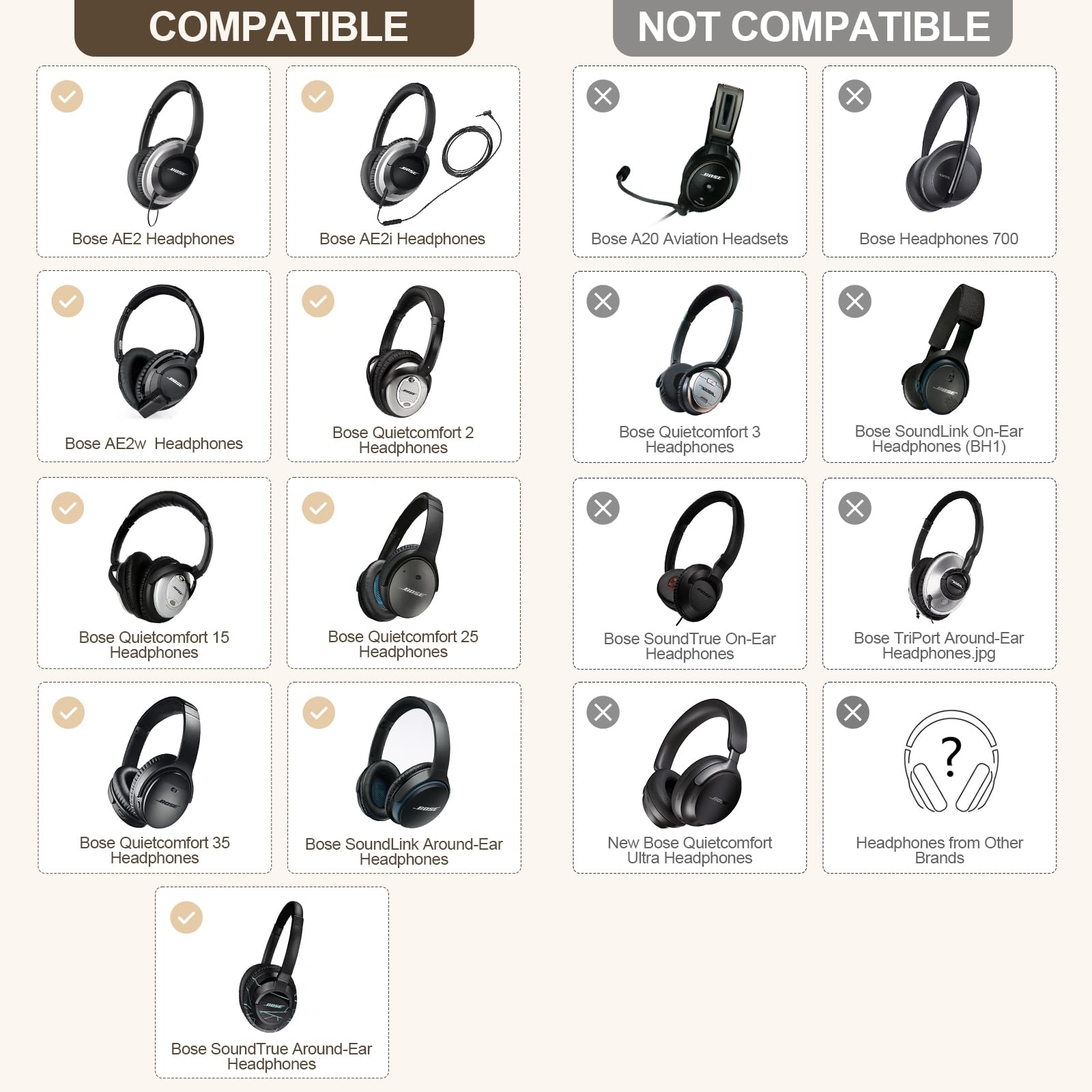 Replacement Ear Pads for Bose QC & SoundLink AE2 Headphones