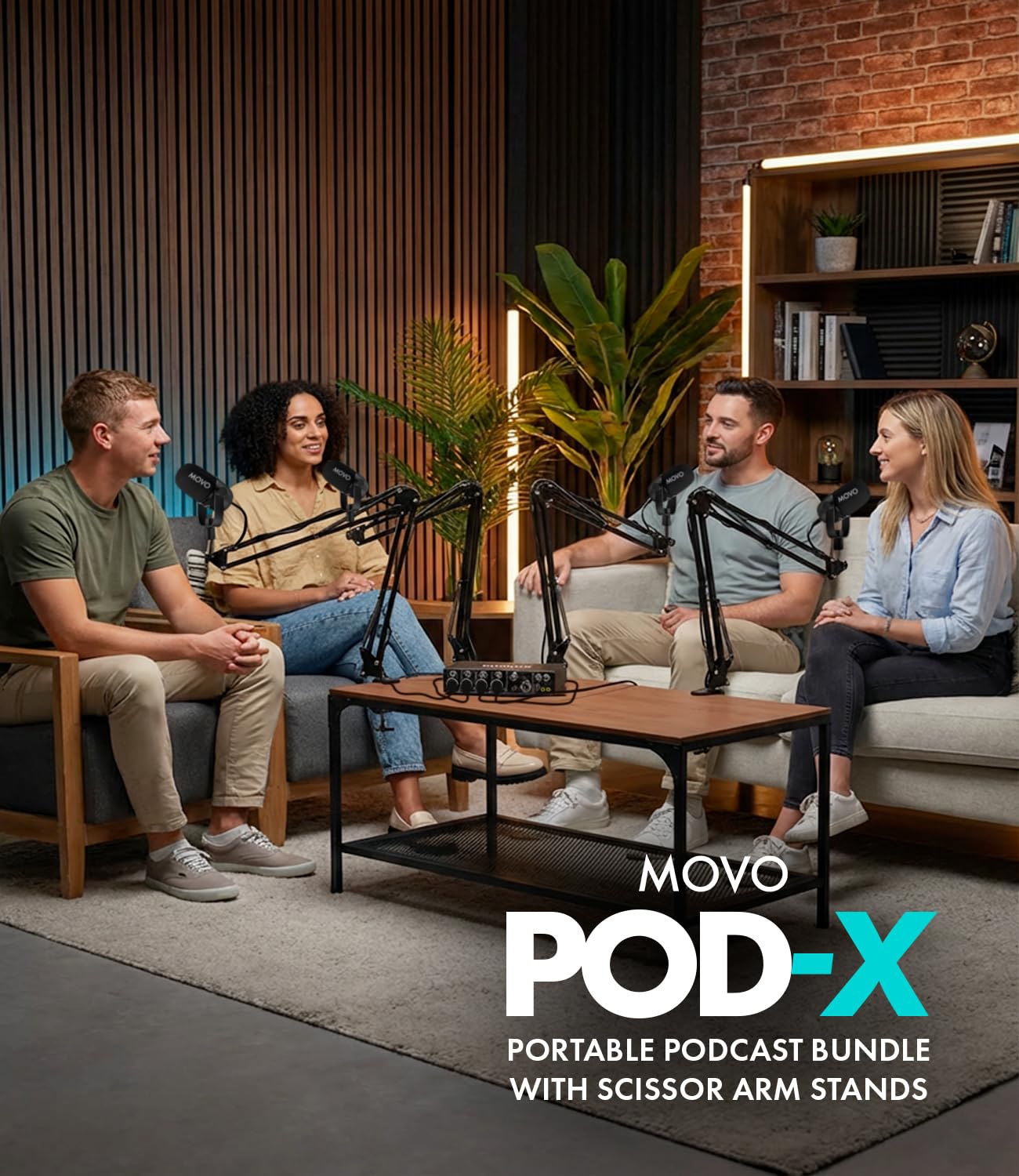 Movo 4-Person Podcast Bundle with USB Audio Interface