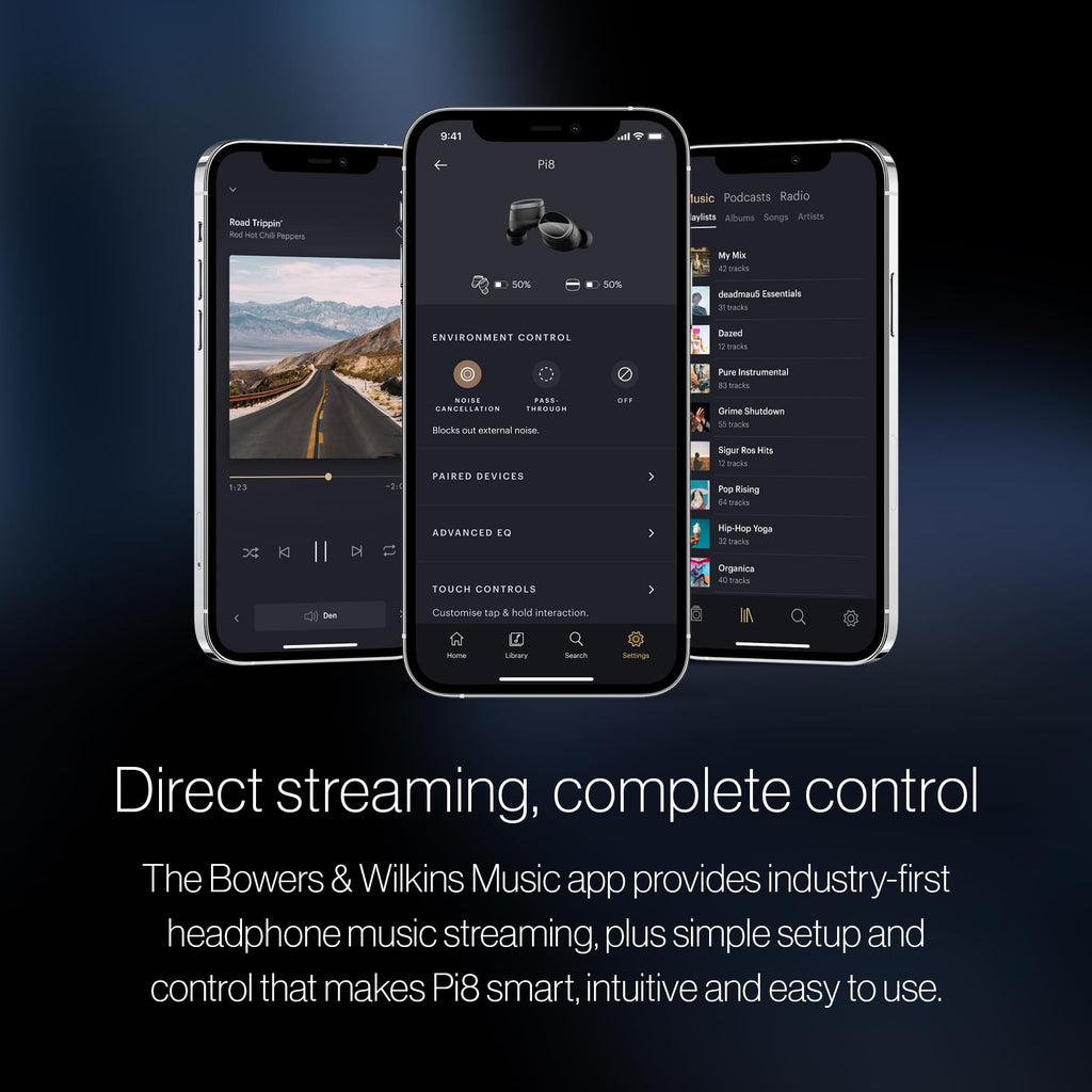 Bowers & Wilkins Pi8 Wireless Earbuds, in-Ear Bluetooth Earphones with Qualcomm Chipset & aptX Lossless, Active Noise Cancelling Earbuds, 3 Built-in Mics, 15-Min Quick Charging