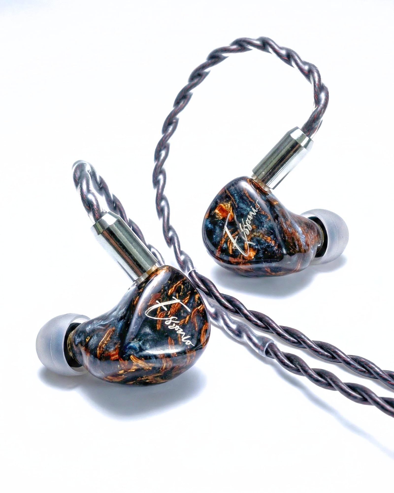 Essonio ES-C13 Handcrafted Wood in-Ear Monitor, 2 Knowles BA+1DD Hybrid Hi-Fi IEM, Noise Cancelling Wired Earbuds, 5N Silver-Plated Cable, 3.5/4.4mm/Type-C, Pro Earphones for Studio, Music, Stage