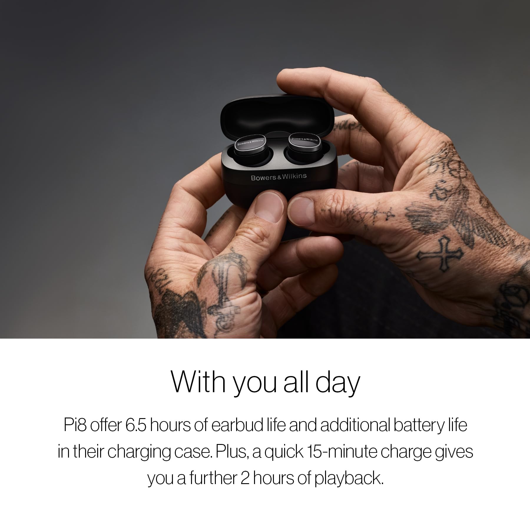 Bowers & Wilkins Pi8 Wireless Earbuds, in-Ear Bluetooth Earphones with Qualcomm Chipset & aptX Lossless, Active Noise Cancelling Earbuds, 3 Built-in Mics, 15-Min Quick Charging