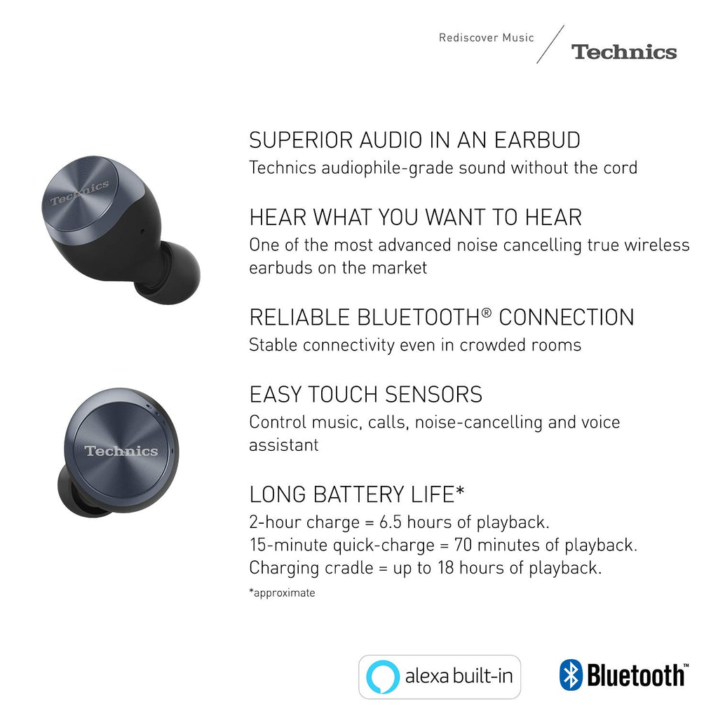 Technics Premium True Wireless Earbuds with Advanced Noise Cancelling, Dual Hybrid Technology, Hi-Fi Sound, Compact Design