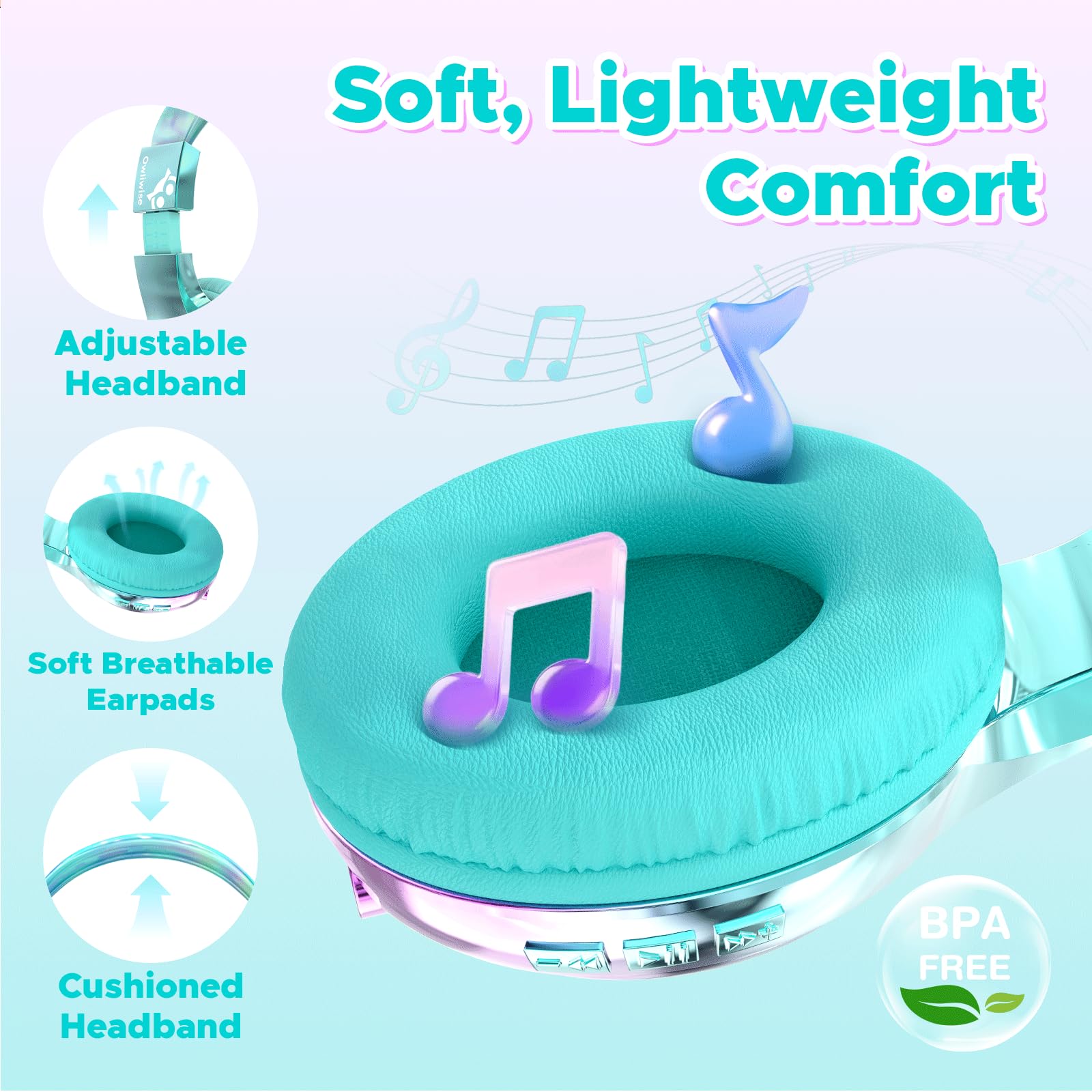 owliwise Kids Bluetooth Headphones, 74/85dB Volume Limited, 65H Playtime, Built-in Mic, Fast Charging, Foldable Toddler Wireless Over-Ear with AUX Cord, for iPad/Tablet/Airplane,Boys Girls