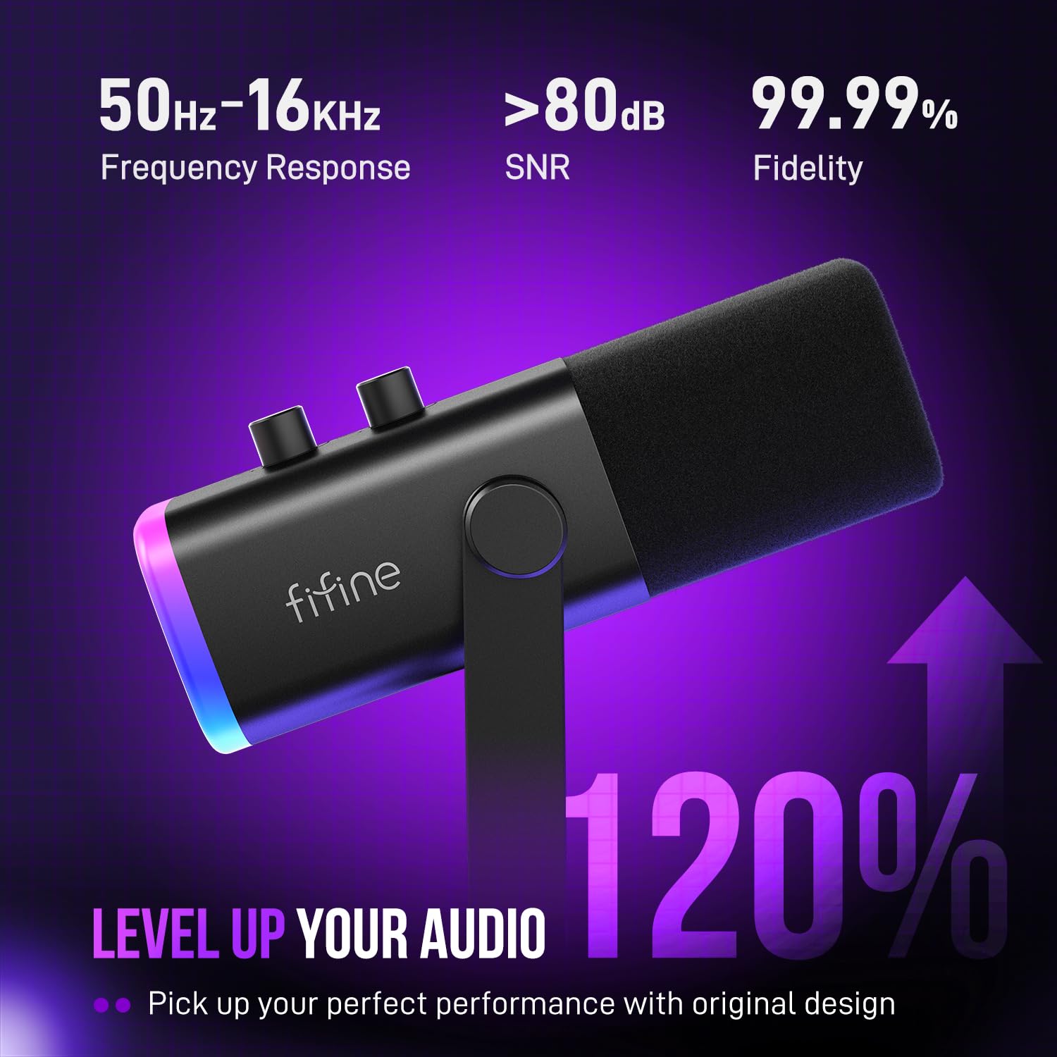 FIFINE XLR/USB Dynamic Microphone for Podcast Recording, PC Computer Gaming Streaming Mic with RGB Light, Mute Button, Headphones Jack, Desktop Stand, Vocal Mic for Singing YouTube-AmpliGame AM8