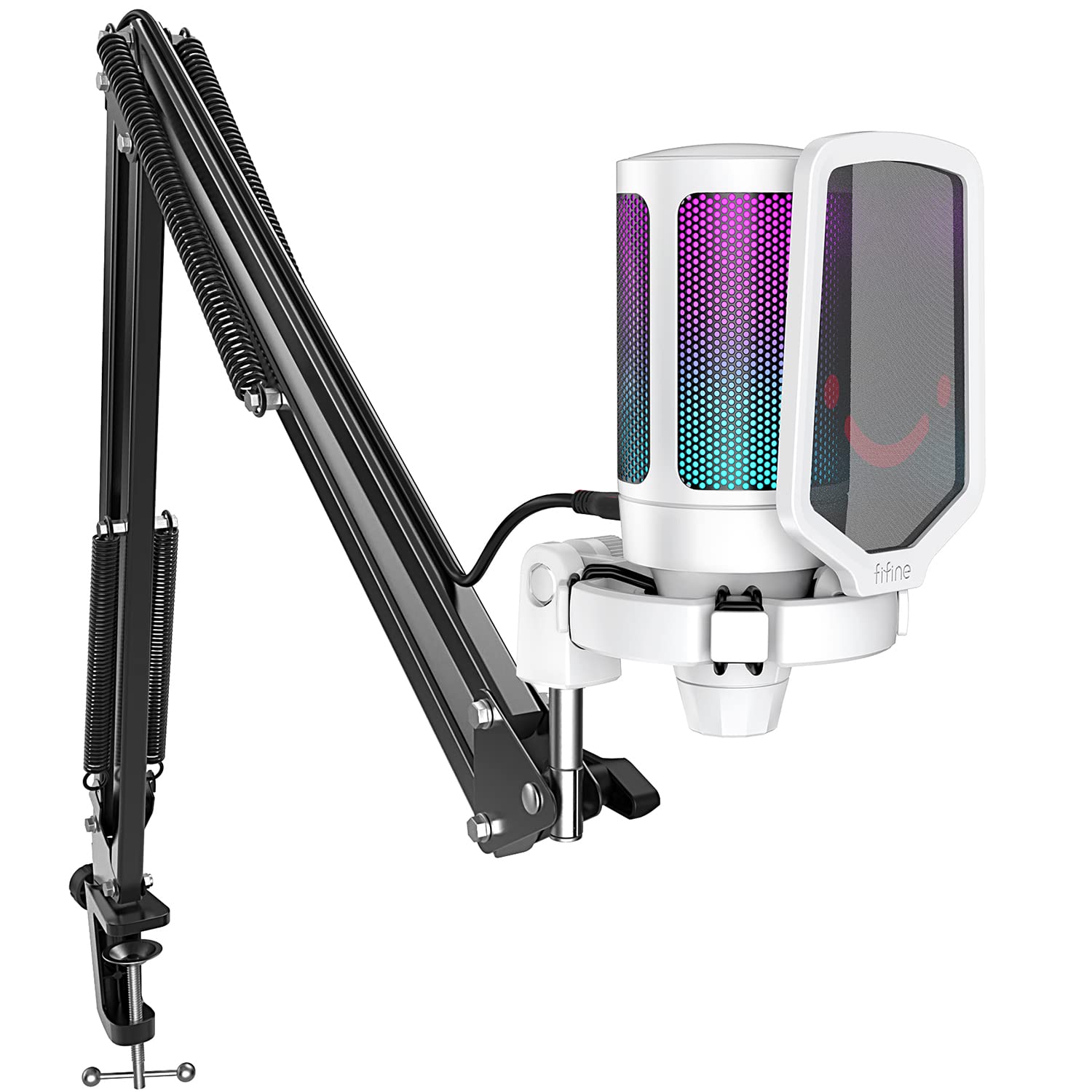 FIFINE AmpliGame A6T USB Condenser Gaming Microphone with Boom Arm & RGB Lighting