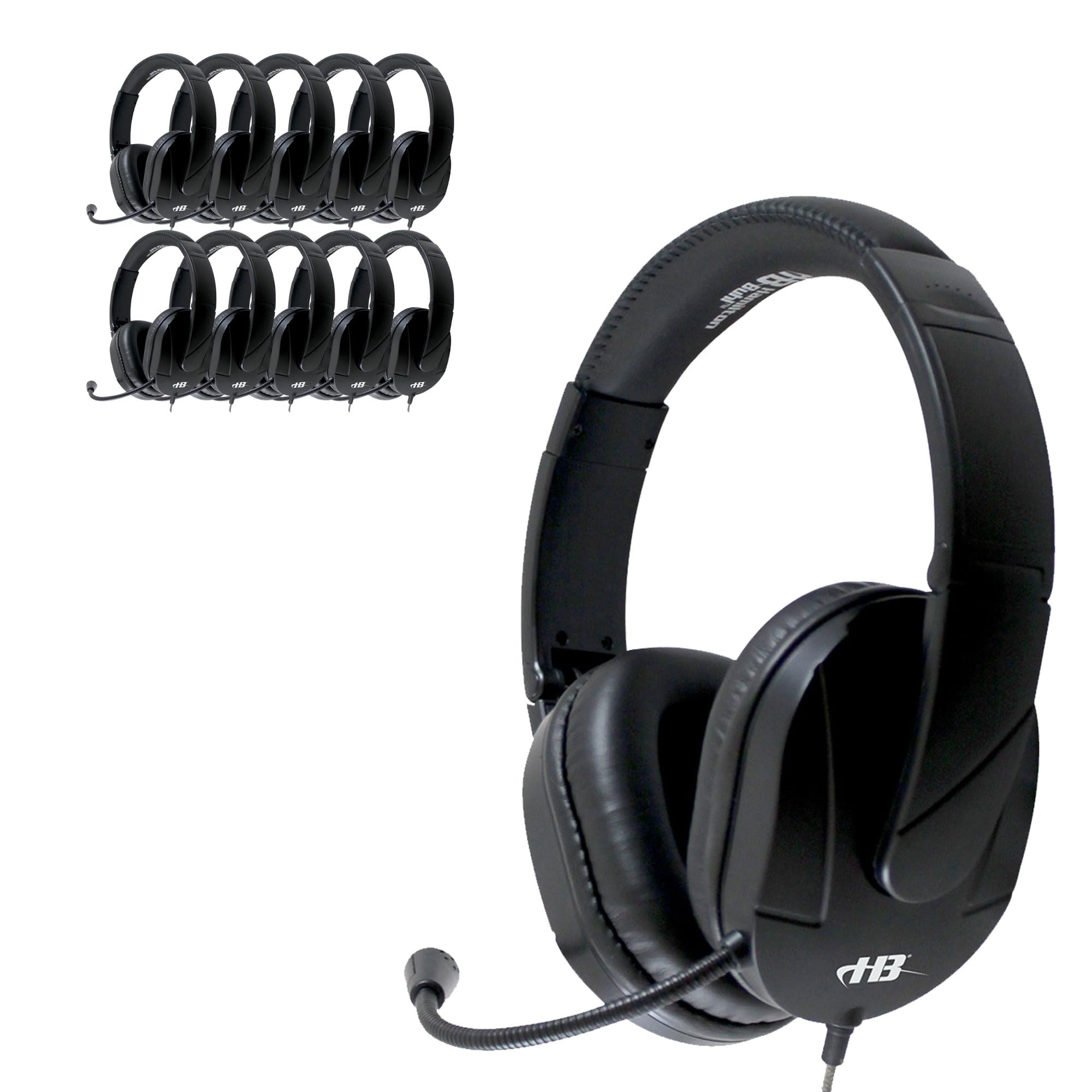 HamiltonBuhl MACH‑2 Deluxe USB Headset 20‑Pack – Noise‑Canceling Boom Microphone, Leatherette Ear Cushions, Chew‑Resistant Dura‑Cord, in‑Line Volume Control, USB‑A Plug for Classroom Use
