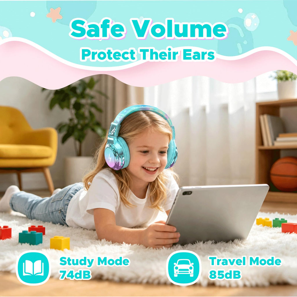 owliwise Kids Bluetooth Headphones, 74/85dB Volume Limited, 65H Playtime, Built-in Mic, Fast Charging, Foldable Toddler Wireless Over-Ear with AUX Cord, for iPad/Tablet/Airplane,Boys Girls