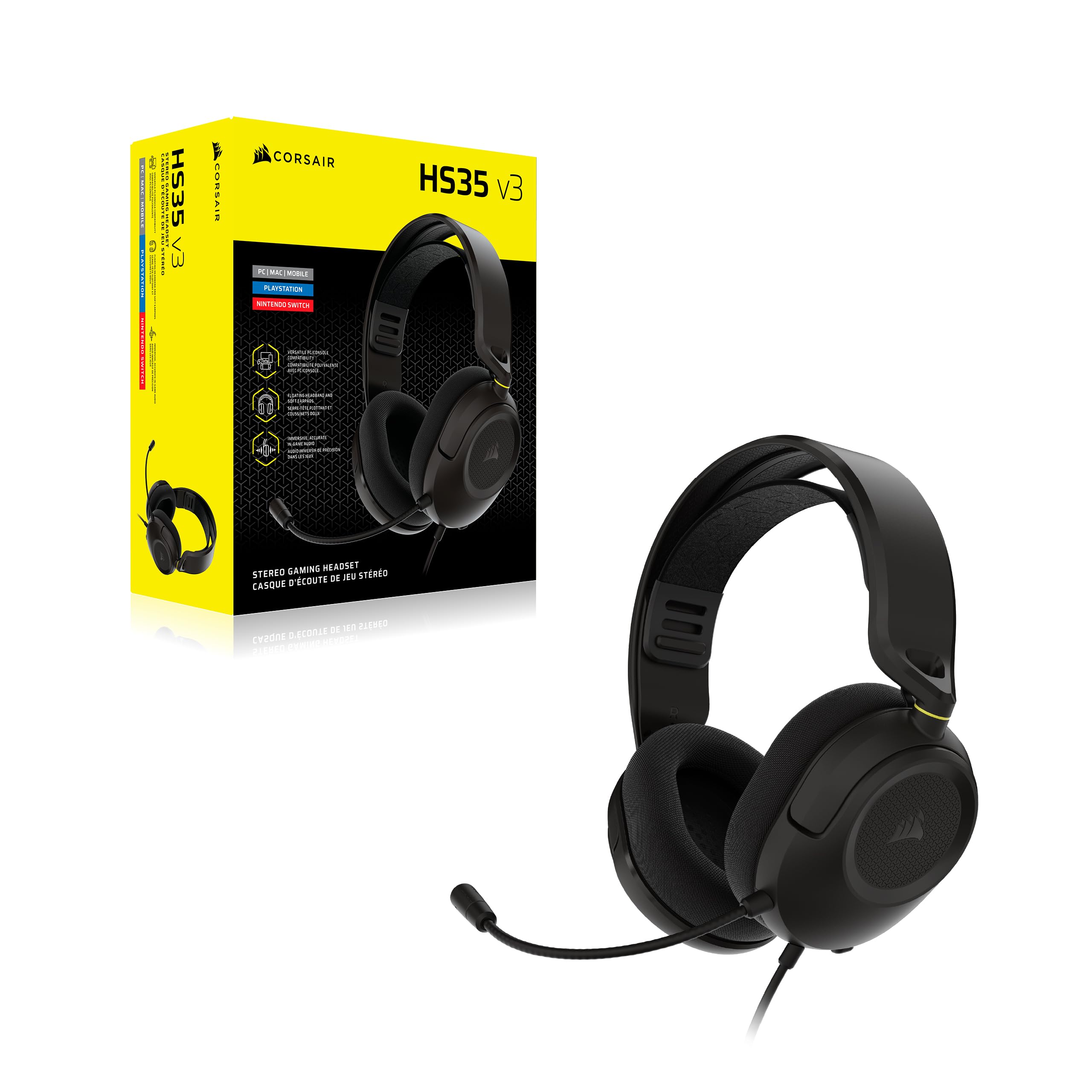 Corsair HS35 v3 Wired Gaming Headset with Mic – PC/PS5/PS4/Switch/Xbox/Mac, Lightweight Comfort, 3.5mm