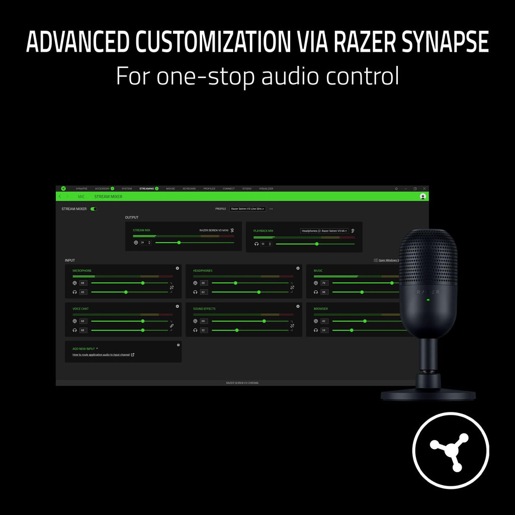 Razer Seiren V3 Mini USB Microphone: Condenser Mic - Supercardioid Pickup Pattern - Tap-to-Mute Sensor with LED Indicator