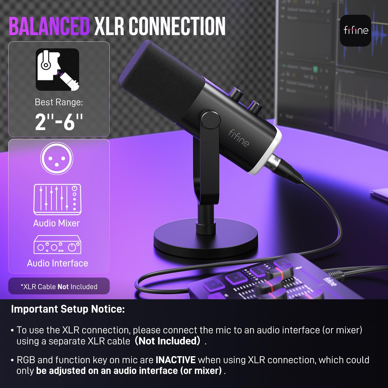 FIFINE XLR/USB Dynamic Microphone for Podcast Recording, PC Computer Gaming Streaming Mic with RGB Light, Mute Button, Headphones Jack, Desktop Stand, Vocal Mic for Singing YouTube-AmpliGame AM8