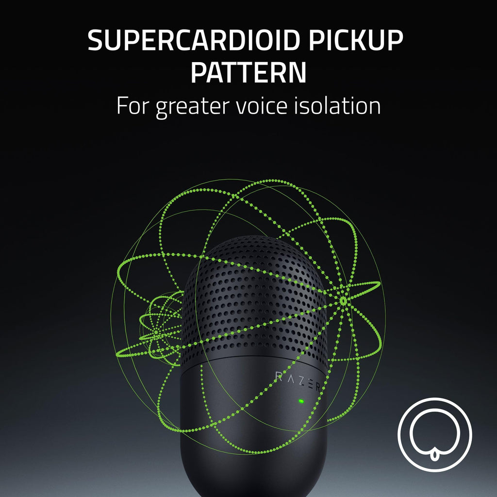 Razer Seiren V3 Mini USB Microphone: Condenser Mic - Supercardioid Pickup Pattern - Tap-to-Mute Sensor with LED Indicator