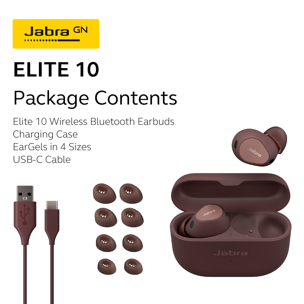 Jabra Elite 10 True Wireless Bluetooth Earbuds – Advanced Active Noise Cancelling with Dolby Atmos Surround Sound, All-Day Comfort, Multipoint, Crystal-Clear Calls – Cocoa