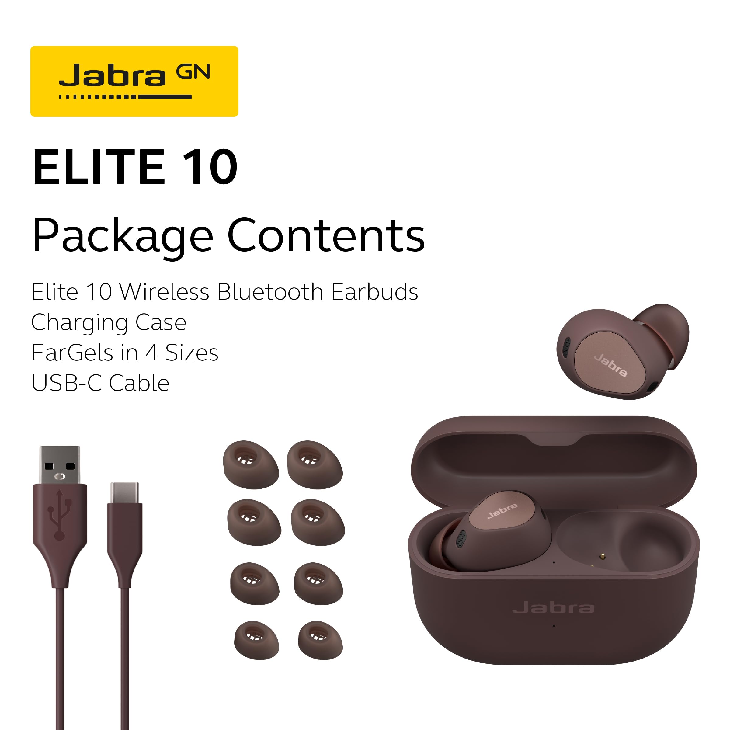 Jabra Elite 10 True Wireless Bluetooth Earbuds – Advanced Active Noise Cancelling with Dolby Atmos Surround Sound, All-Day Comfort, Multipoint, Crystal-Clear Calls – Cocoa