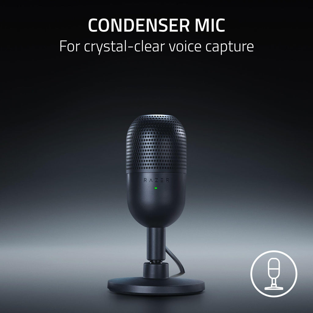 Razer Seiren V3 Mini USB Microphone: Condenser Mic - Supercardioid Pickup Pattern - Tap-to-Mute Sensor with LED Indicator