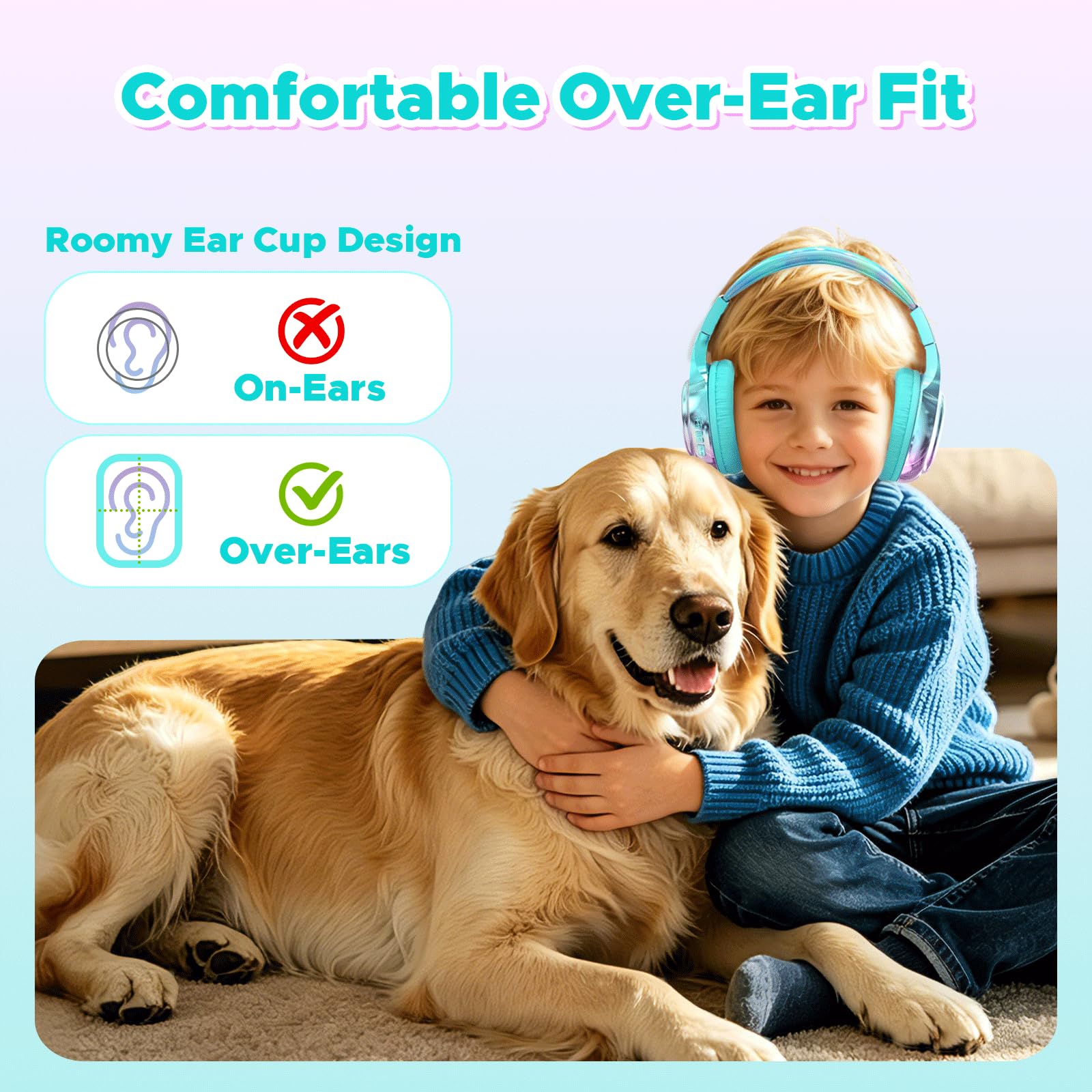 owliwise Kids Bluetooth Headphones, 74/85dB Volume Limited, 65H Playtime, Built-in Mic, Fast Charging, Foldable Toddler Wireless Over-Ear with AUX Cord, for iPad/Tablet/Airplane,Boys Girls