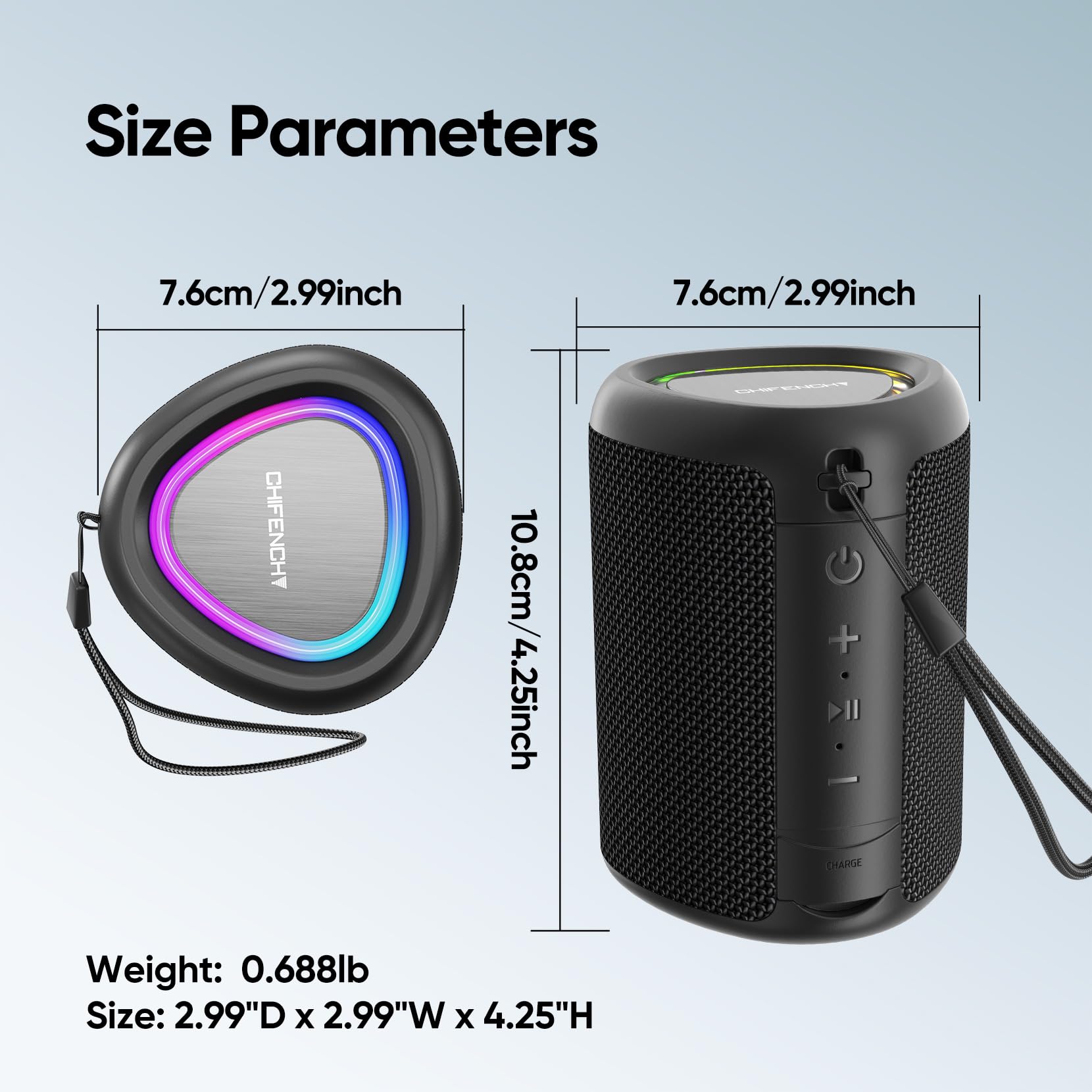 Portable Bluetooth Speaker with Lights & IPX5 Waterproof