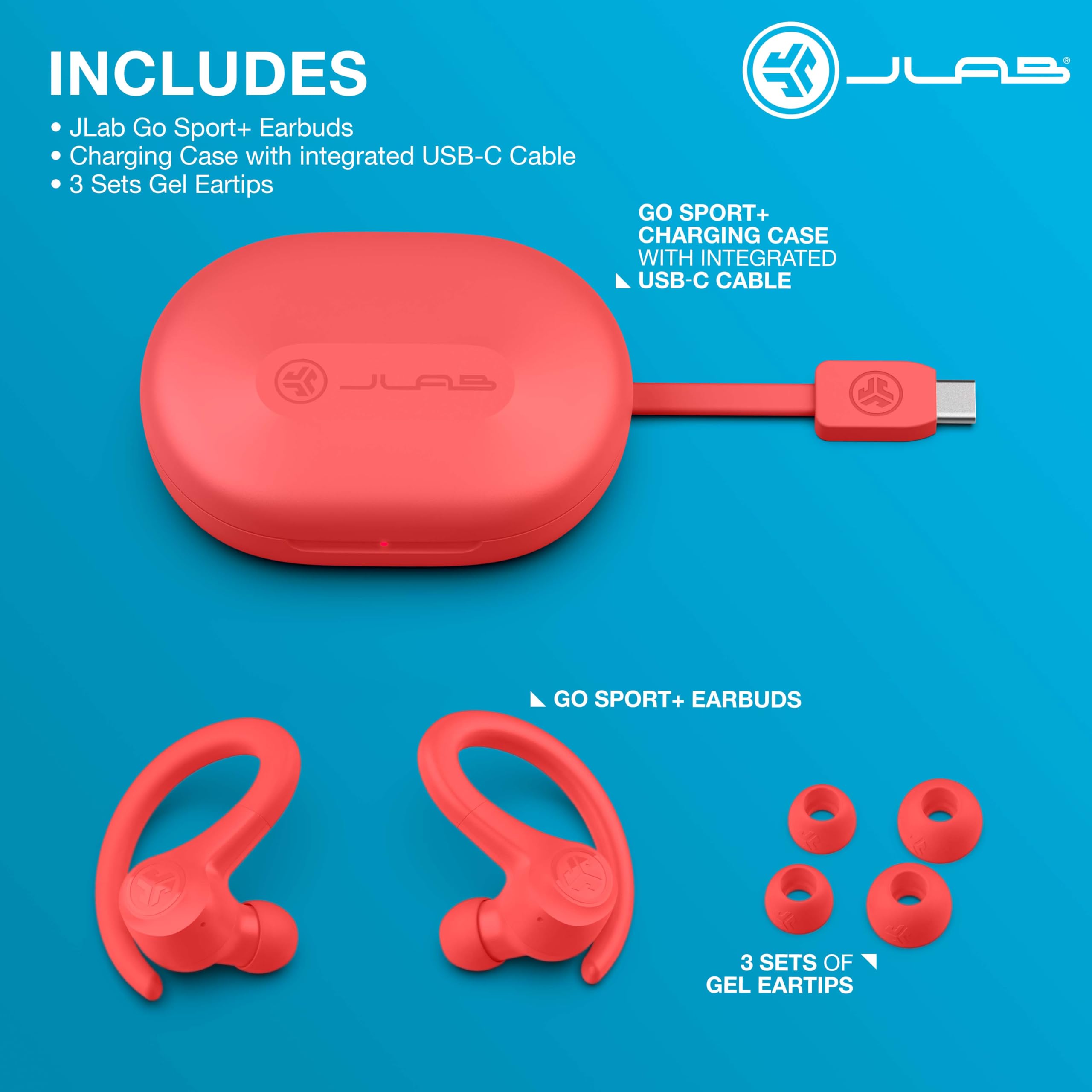 JLab Go Air Sport, Wireless Workout Earbuds Featuring C3 Clear Calling, Secure Earhook Sport Design, 32+ Hour Bluetooth Playtime, and 3 EQ Sound Settings