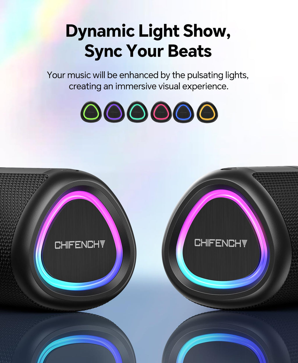 Portable Bluetooth Speaker with Lights & IPX5 Waterproof