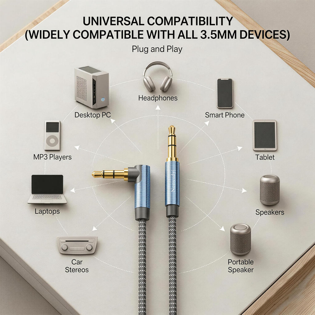 Nanxudyj 3.5mm Right Angle Stereo AUX Audio Cable Male to Male