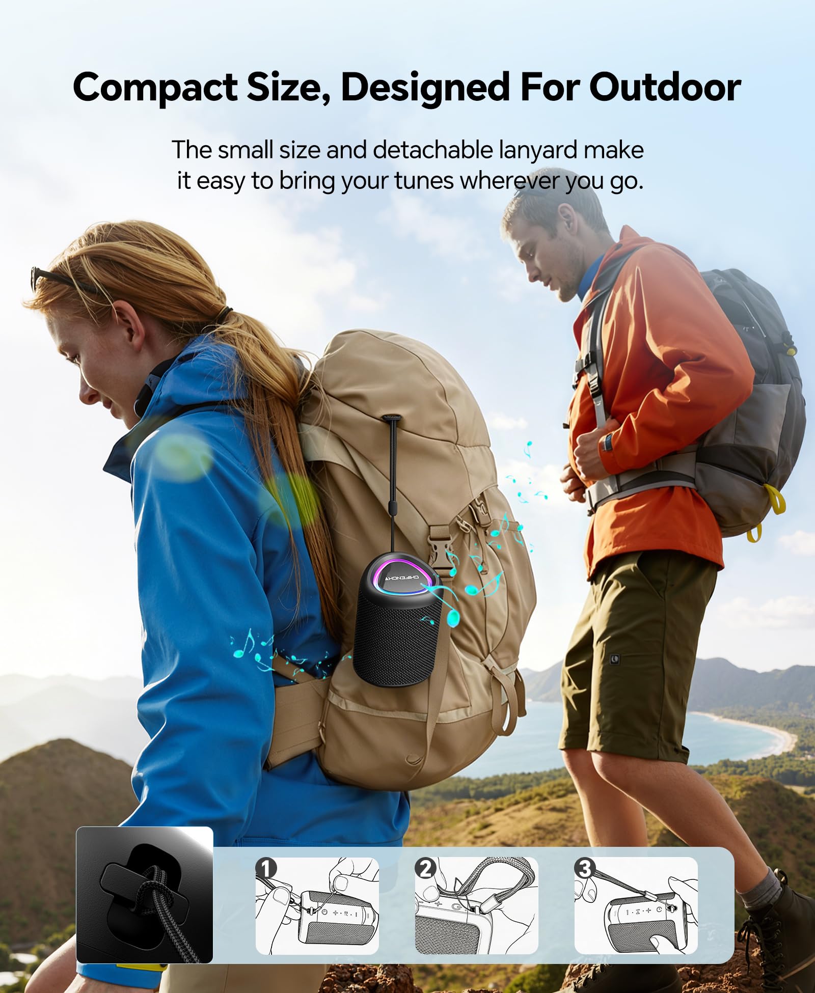 Portable Bluetooth Speaker with Lights & IPX5 Waterproof