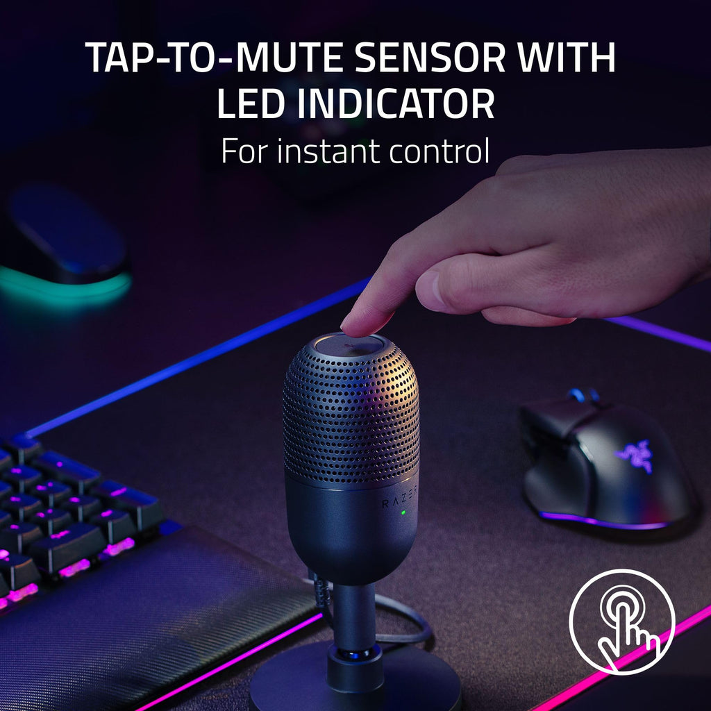 Razer Seiren V3 Mini USB Microphone: Condenser Mic - Supercardioid Pickup Pattern - Tap-to-Mute Sensor with LED Indicator