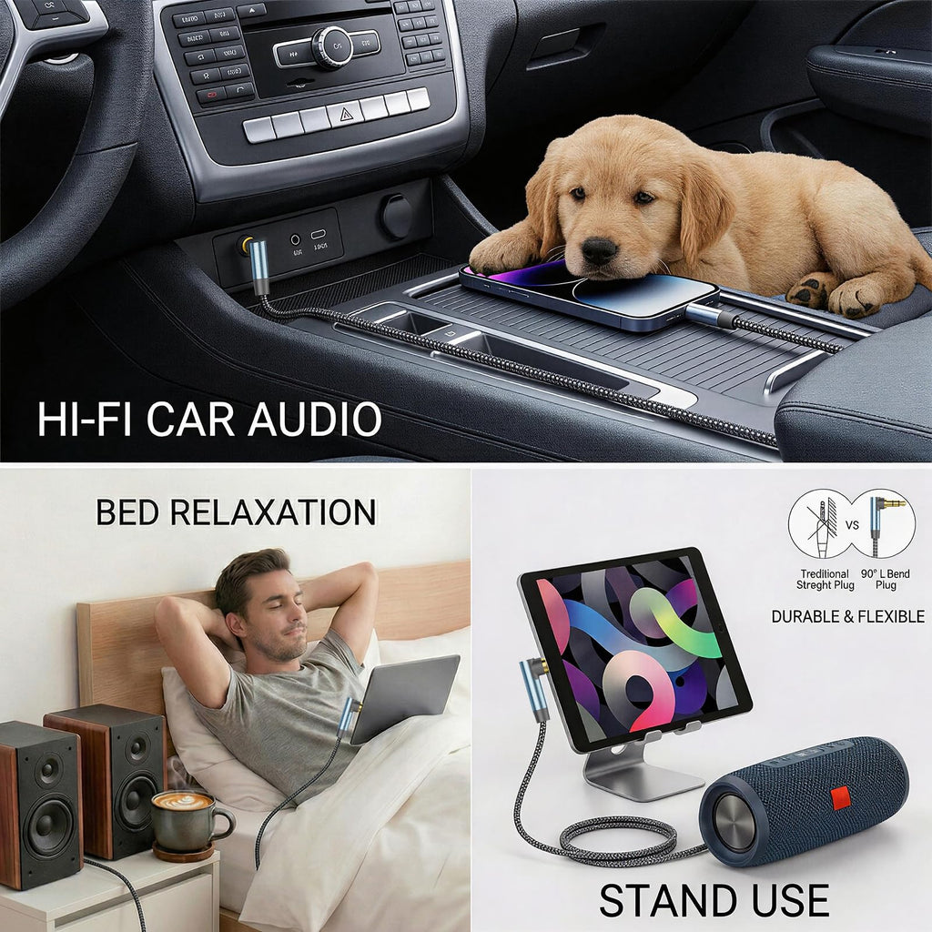 Nanxudyj 3.5mm Right Angle Stereo AUX Audio Cable Male to Male