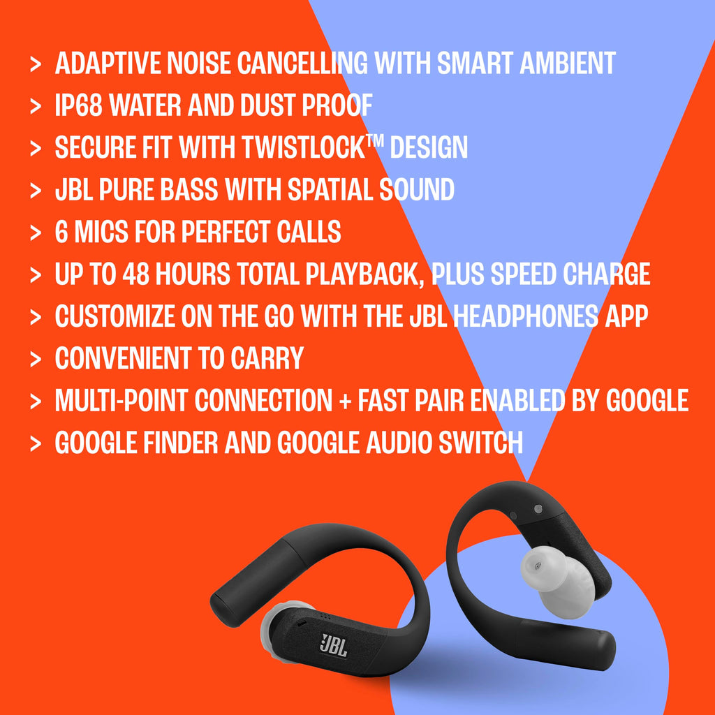 JBL Endurance Peak 4 - True Wireless Noise Cancelling Sport Earbuds, Up to 48Hrs Total Playback, Water & dust Proof (IP68), Secure fit with TwistLock™ Design, & 6 mics for Perfect Calls