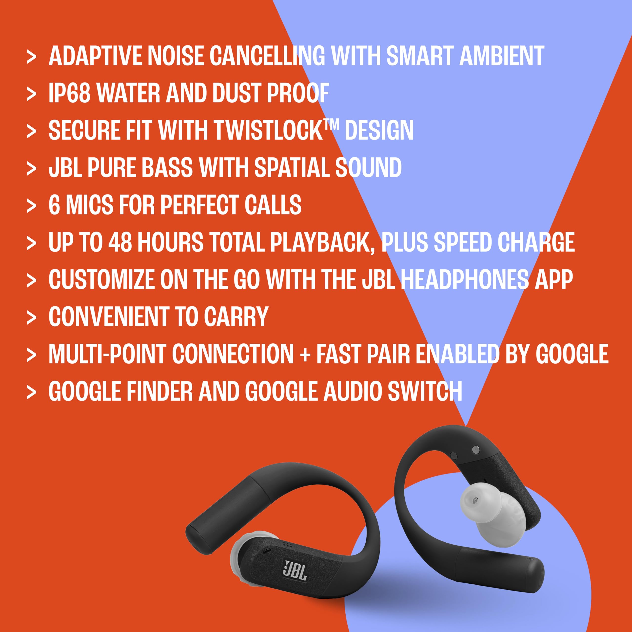 JBL Endurance Peak 4 - True Wireless Noise Cancelling Sport Earbuds, Up to 48Hrs Total Playback, Water & dust Proof (IP68), Secure fit with TwistLock™ Design, & 6 mics for Perfect Calls
