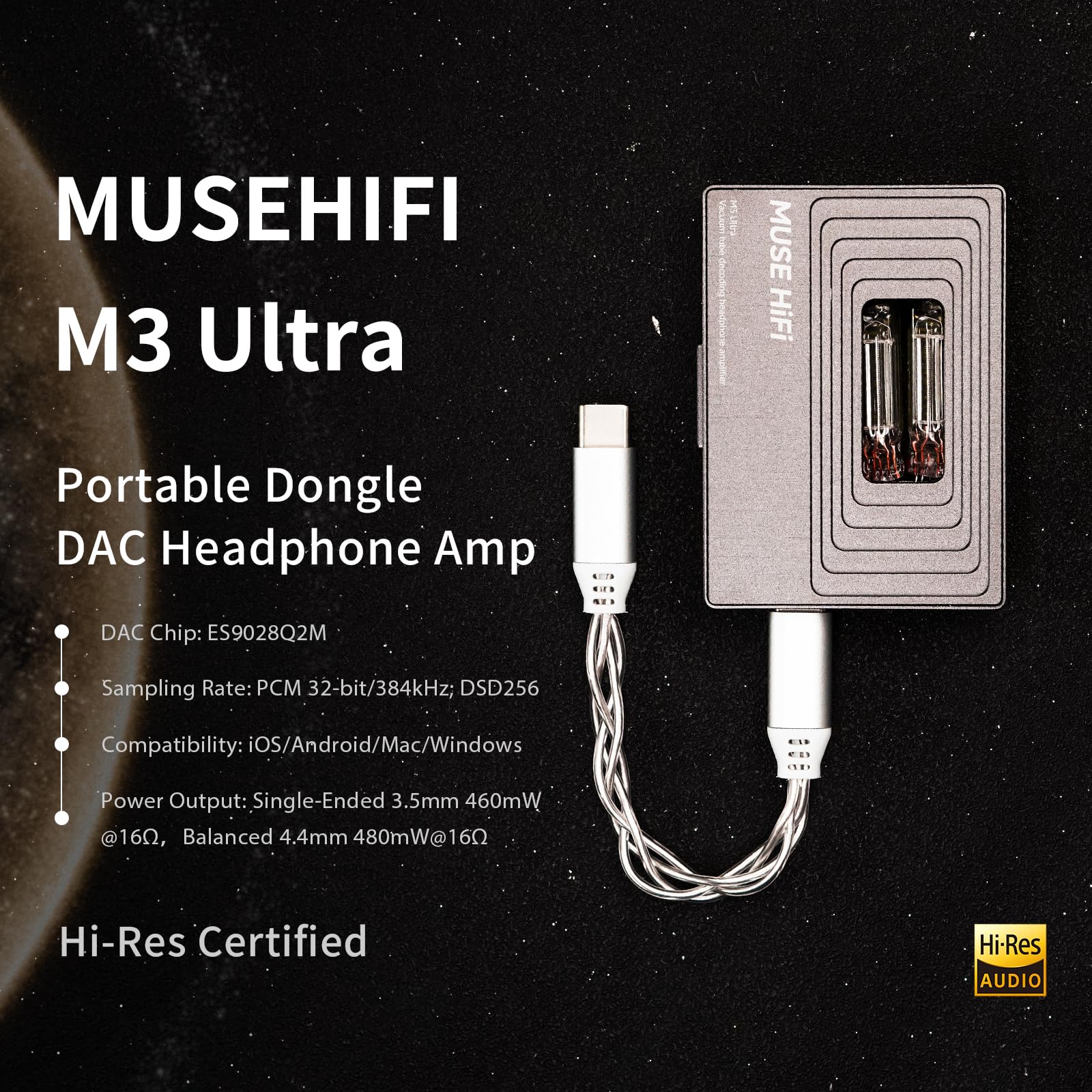 MUSEHiFi M3 Ultra Portable Tube DAC Amp USB-C Dongle DAC