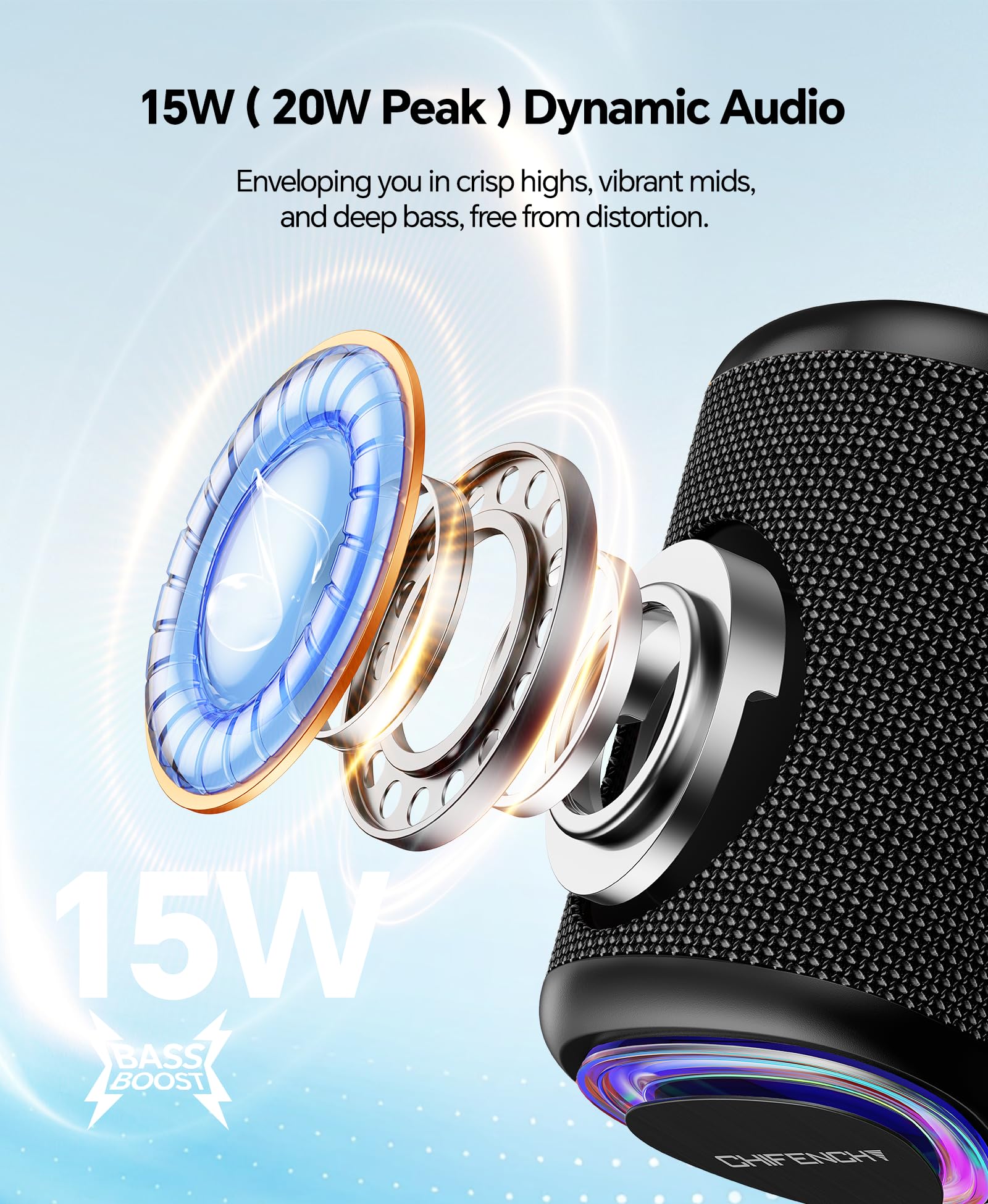 Portable Bluetooth Speaker with Lights & IPX5 Waterproof