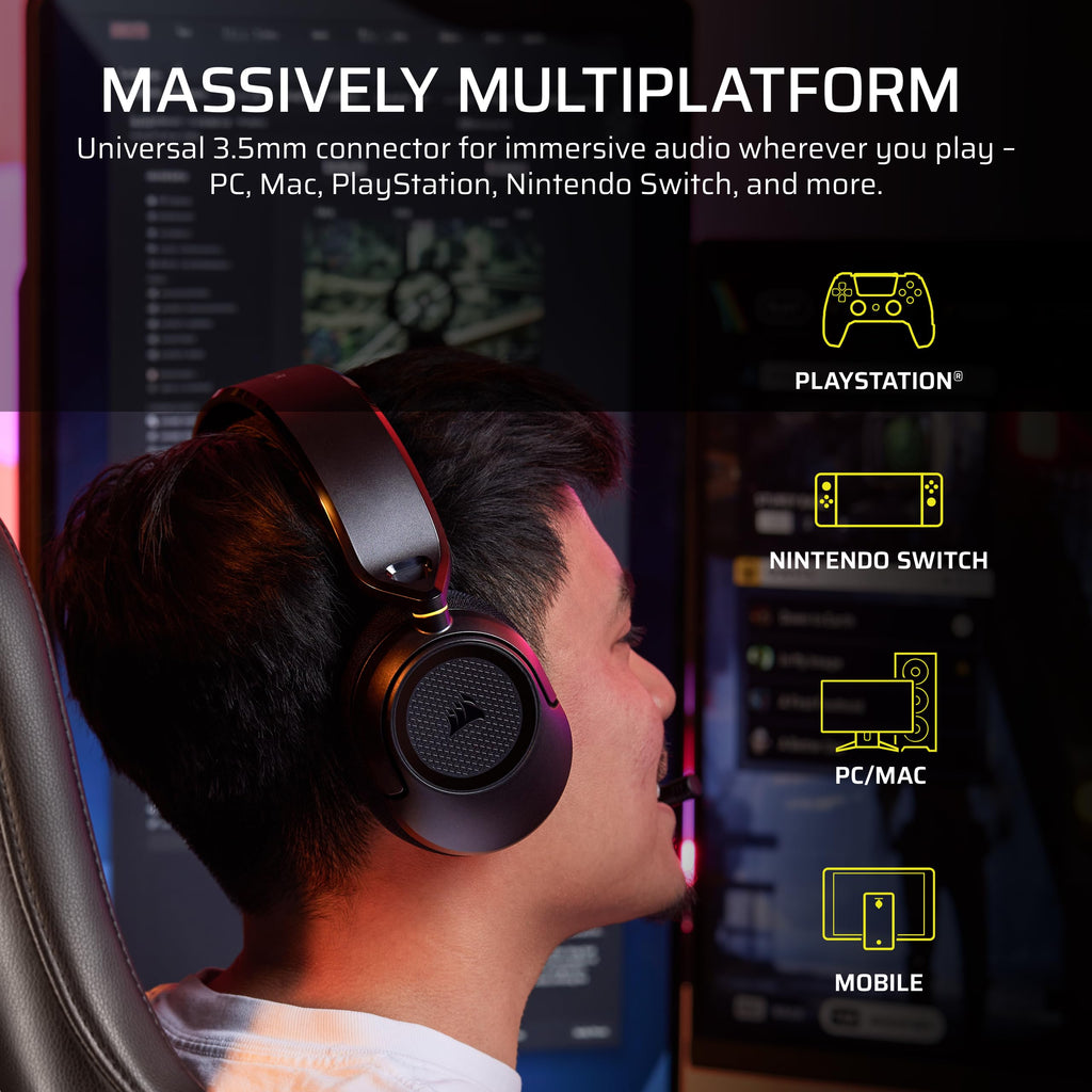 Corsair HS35 v3 Wired Gaming Headset with Mic – PC/PS5/PS4/Switch/Xbox/Mac, Lightweight Comfort, 3.5mm